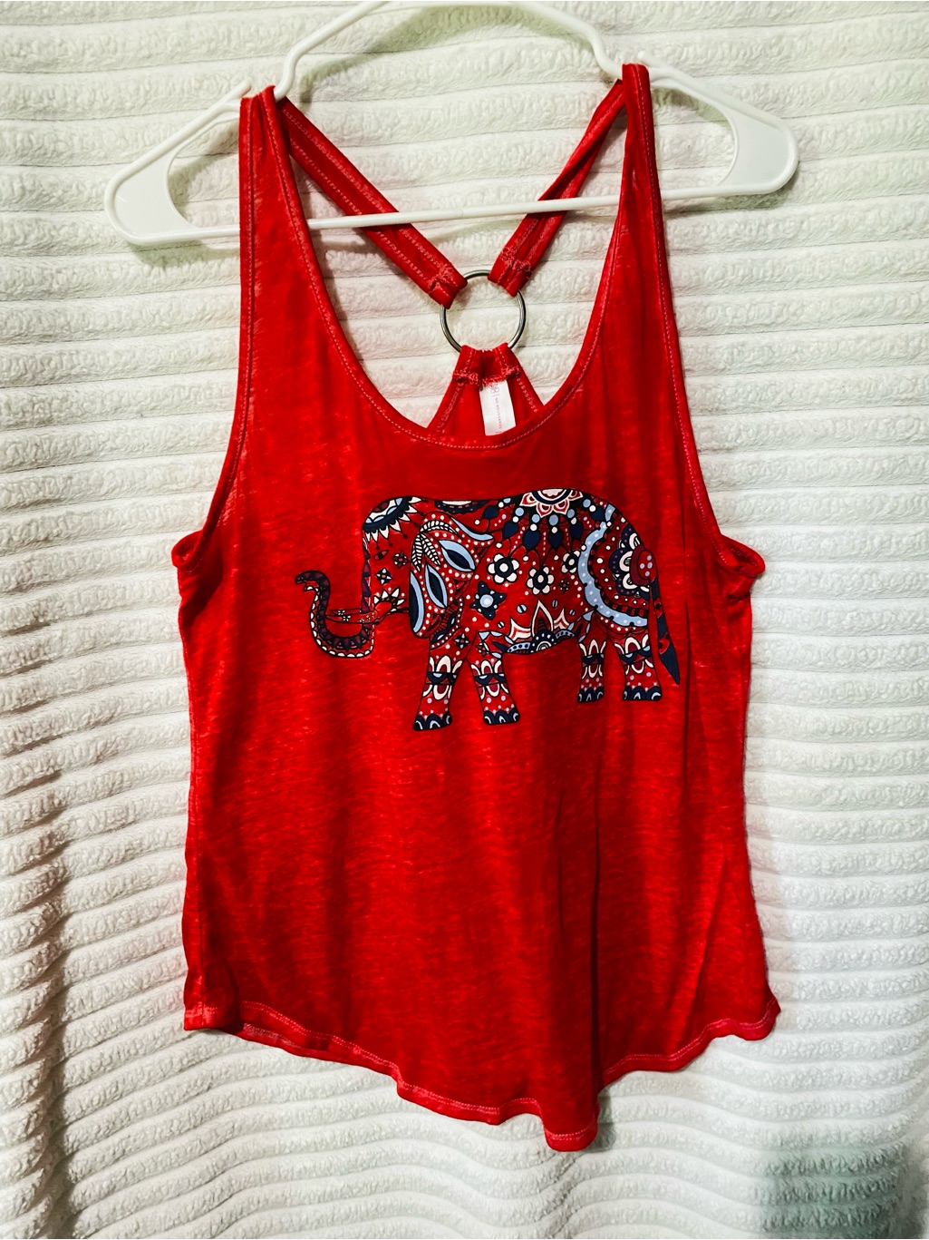No Boundaries Red Tank Top With Paisley Elephant Graphic